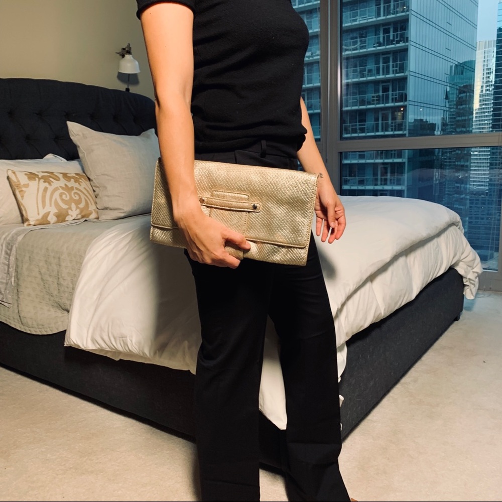 Club Monaco snakeskin gold oversized clutch